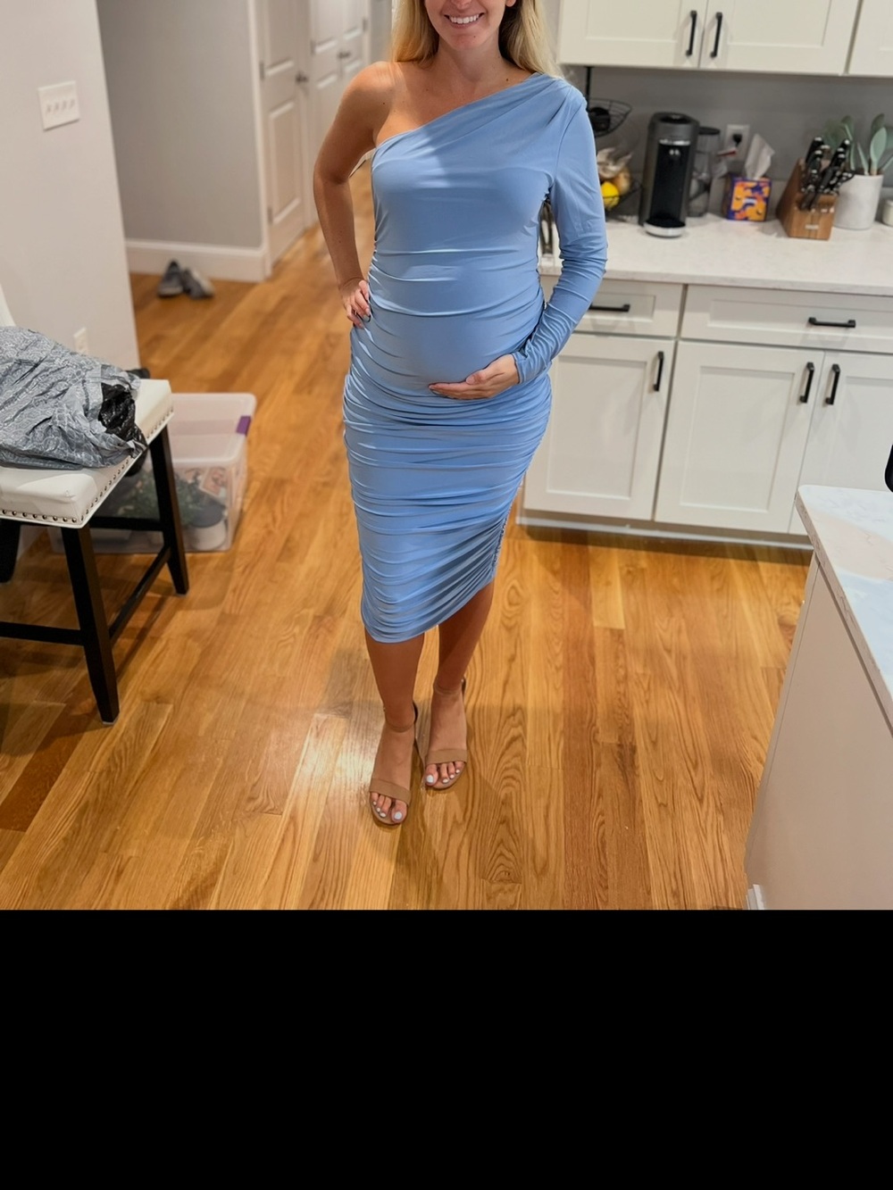 Club L London One-Shoulder Powder Blue Ruched Midi Dress